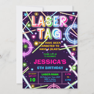 Laser Tag Neon Glow Birthday Party Invitation