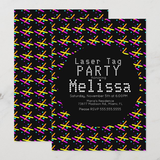 Laser Tag Neon Glow In The Dark Confetti Unisex Invitation (Front/Back)