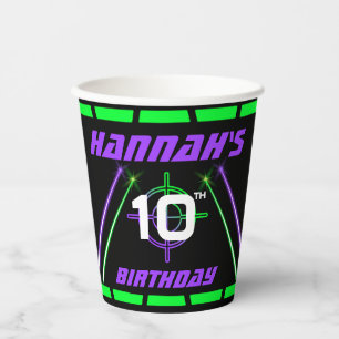 Laser Tag Neon Green and Blue Beams Birthday Paper Cups