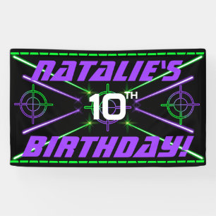 Laser Tag Neon Green & Purple Beams Birthday Party Banner