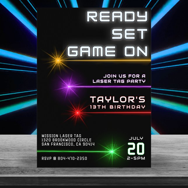 Laser Tag Neon Light Birthday Party Invitation (Laser Tag Neon Birthday Party Invitation
)