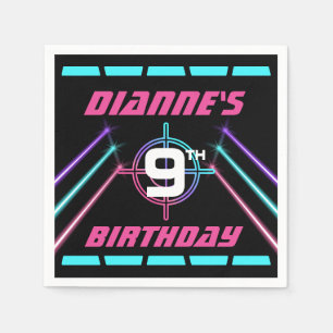 Laser Tag Neon Pink Birthday Party Napkin