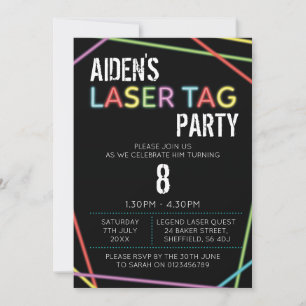 Laser Tag themed birthday party invitation