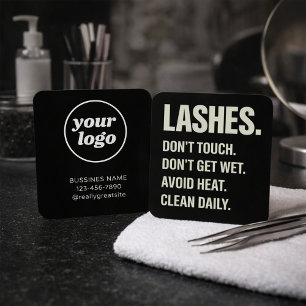 Lash Aftercare Card with Logo Black Minimalist 