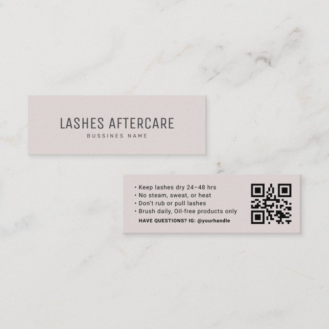 Lash Aftercare Instruction Card with QR Code  (Front/Back)