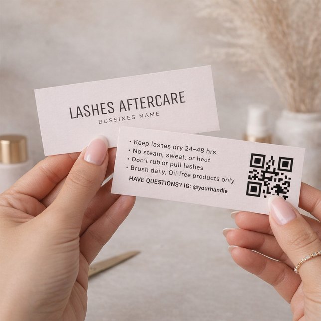 Lash Aftercare Instruction Card with QR Code  (Lash aftercare card for eyelash extensions – beauty salon care tips with QR booking)
