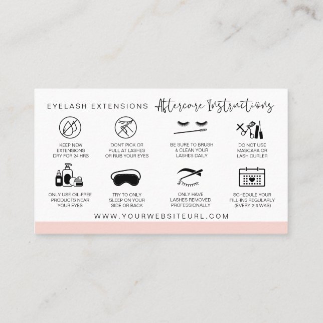 Lash Aftercare Instructions Add Your Logo Modern   Business Card (Back)