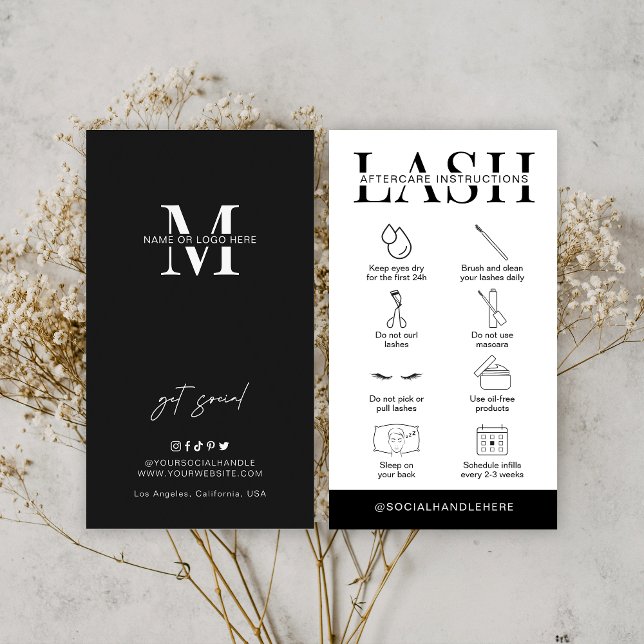 Lash Aftercare Instructions Minimalist Logo Salon Business Card (Creator Uploaded)