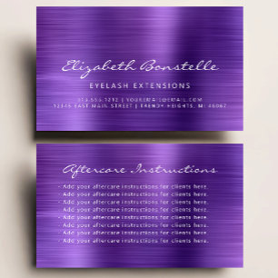 Lash Aftercare Instructions Purple Metallic Business Card