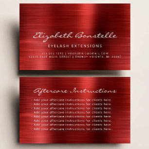 Lash Aftercare Instructions Red Metallic Business Card
