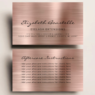 Lash Aftercare Instructions Rose Gold Metallic Business Card