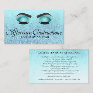 Lash Aftercare Instructions Turquoise Glam Glitter Business Card