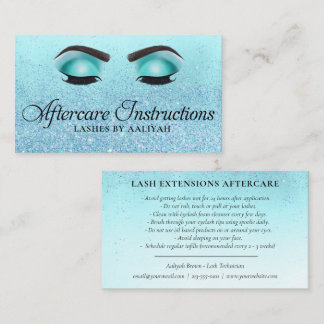 Lash Aftercare Instructions Turquoise Glam Glitter Business Card