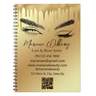 lash and brow artist qr code gold dripping luxury notebook