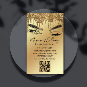 lash and brow artist qr code golden dripping  business card