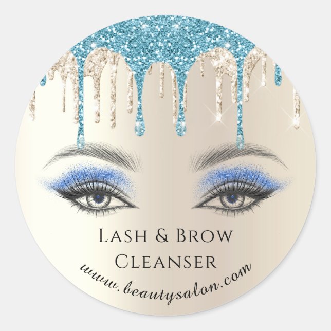 lash and brow cleanser gold blue glitters business classic round sticker (Front)