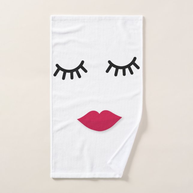 Lash and Red Lip Sweet Girl Portrait Bath Towel Set (Hand Towel)