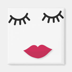 Lash and Red Lip Sweet Girl Portrait Magnet