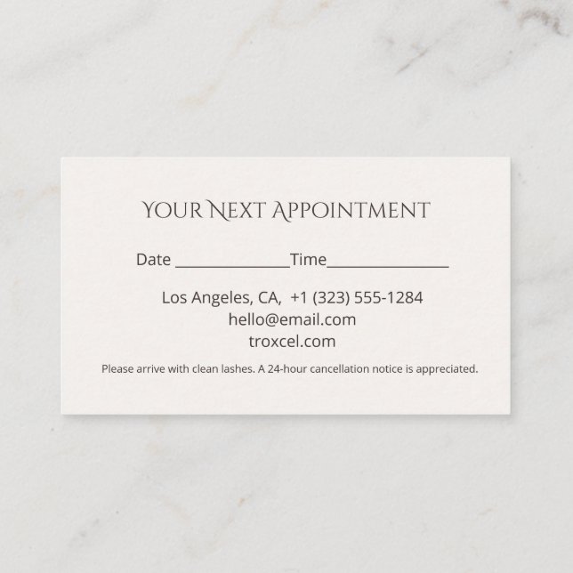 Lash Appointment Card Elegant Design (Back)