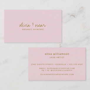 Lash Artist Blush Pink Gold Handwritten Modern Business Card