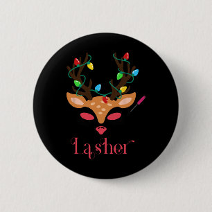 Lash Artist Christmas Lights Reindeer Aesthetician 6 Cm Round Badge