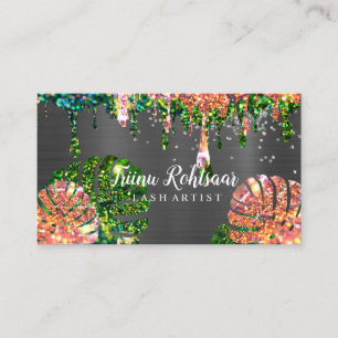 Lash Artist Glitter Sparkling Green Gray Business Card
