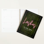 Lash Artist Neon Boxwood Cosmetologist Planner<br><div class="desc">Pink neon sign inspired "Lashes" script over a boxwood greenery inspired background with name in white.</div>