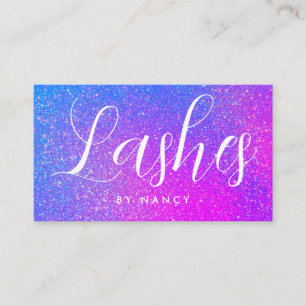 Lash Artist Typography Purple Holographic Glitter Business Card