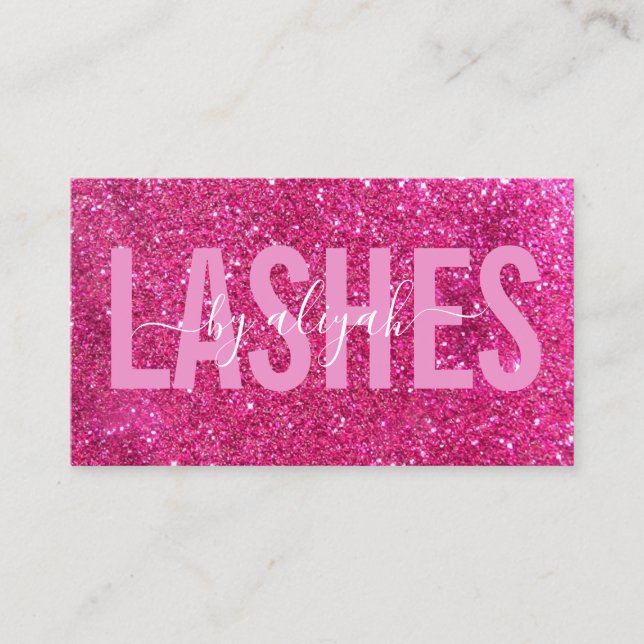 Lash Artist Typography Sparkly Pink Glitter  Business Card (Front)