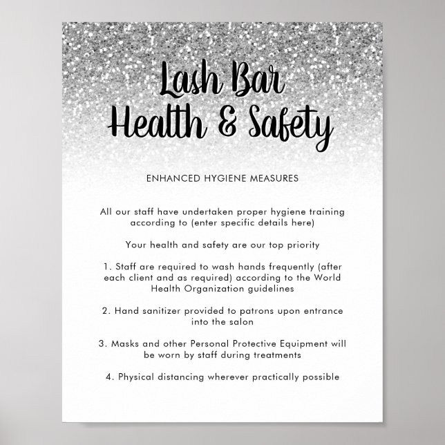Lash Bar Health Safety Poster Silver Glitter (Front)