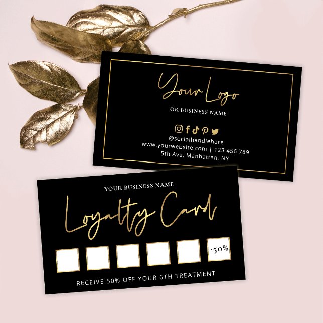 Lash Beauty Salon Black & Gold Logo Chic Customer Loyalty Card (Creator Uploaded)