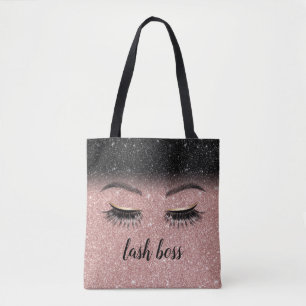 Lash Boss Eyelash Salon Rose Gold & Black Glitter Tote Bag