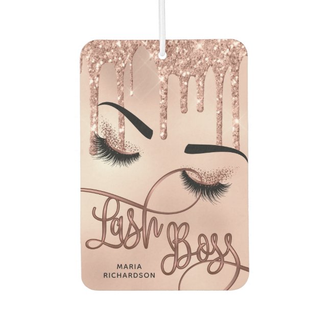lash boss makeup artist girly glitter rose gold car air freshener (Front)