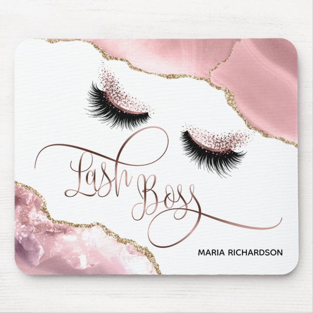 Lash Boss Makeup Eyebrow Eyes Lashes Blush pink Mouse Pad (Front)