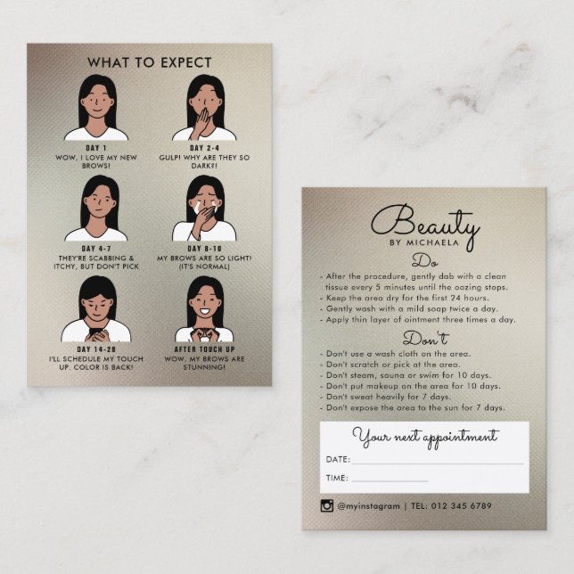 Lash/Brow Aftercare Instructions & Appointment Business Card (Front/Back)