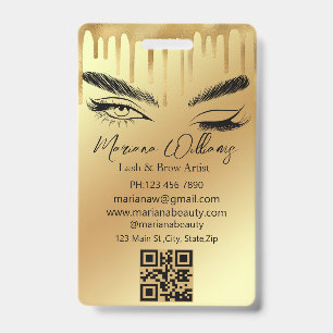 lash & brow artist qr code gold dripping business ID badge