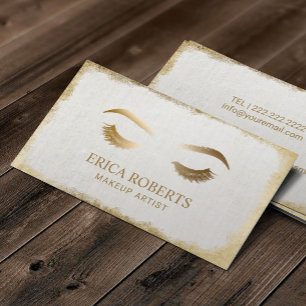 Lash & Brow Makeup Artist Modern Gold Grunge Frame Business Card