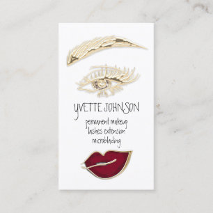 Lash Brow Makeup Artist QRCode Gold Red Lips Business Card