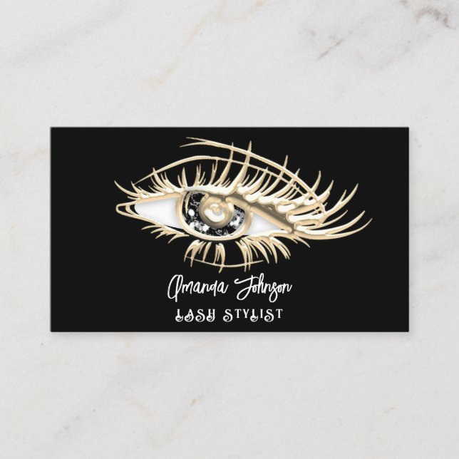 Lash Brow Makeup Logo Black Black Eye QrCode Gold Business Card (Front)