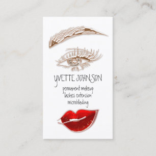 Lash Brow Makeup Logo QR Code Red Rose Lips Business Card
