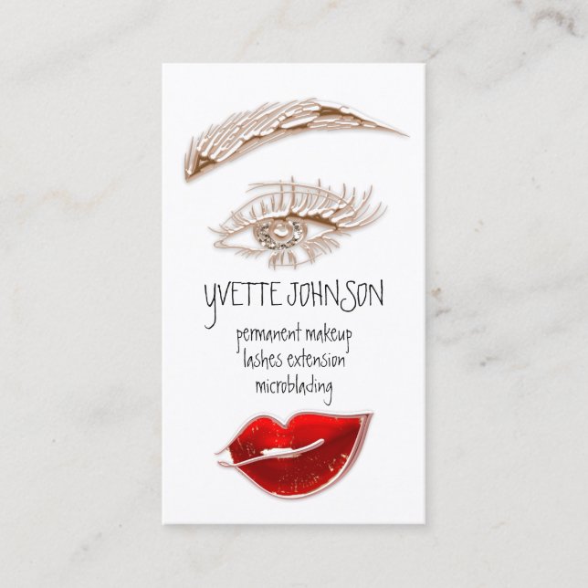 Lash Brow Makeup Logo QR Code Red Rose Lips Business Card (Front)