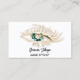 Lash Brow Makeup Logo White Green Eye QrCode Gold  Business Card