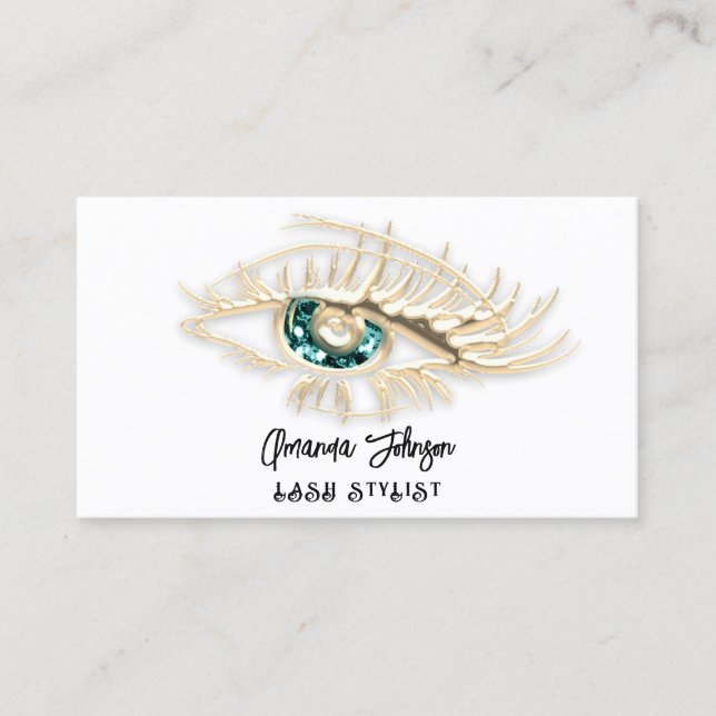 Lash Brow Makeup Logo White Green Eye QrCode Gold  Business Card (Front)