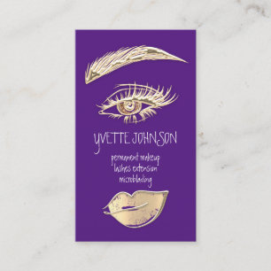 Lash Brow Permanent Makeup Logo QRCode Gold Purple Business Card