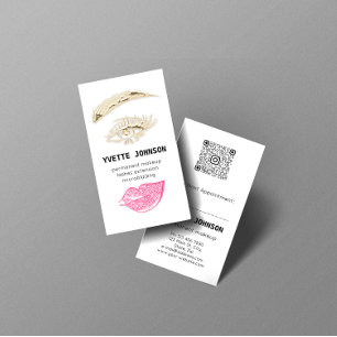 Lash Brow Permanent Makeup Logo QRCode Pink Lip Business Card