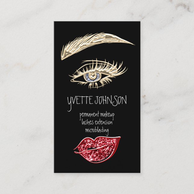 Lash Brow Permanent Makeup Logo QRCode Red Lips Business Card (Front)