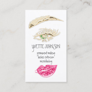 Lash Brow Permanent Makeup QRCode Gold Kiss Green Business Card