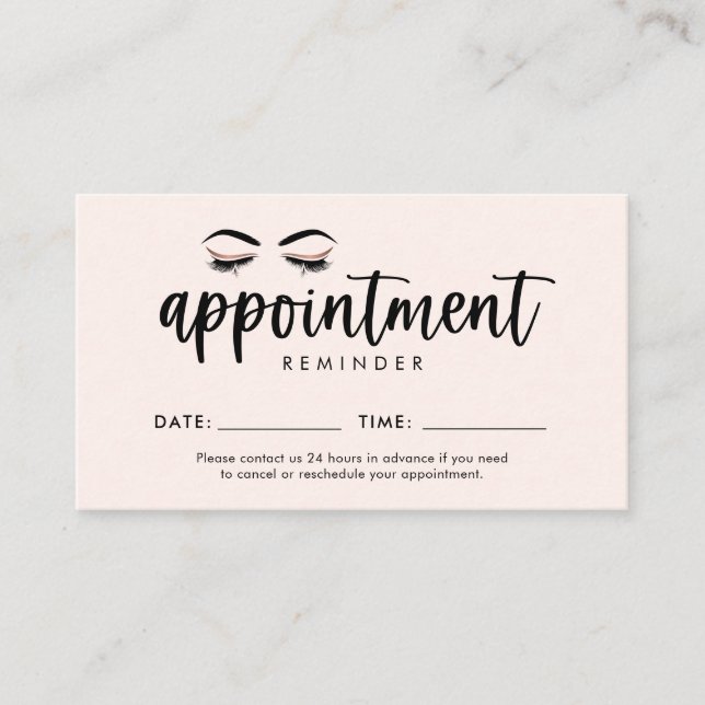 Lash, Brows, Makeup Appointment Reminder Card (Front)