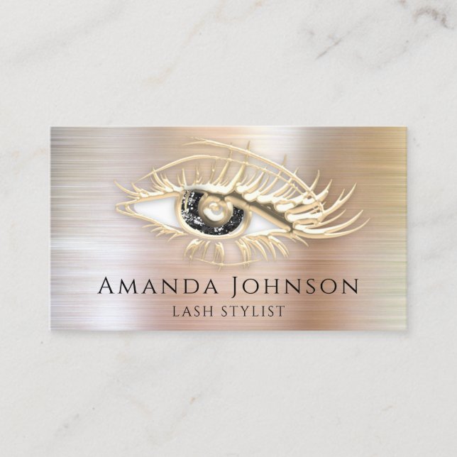 Lash Brows Makeup Logo Black Eye QrCode Rose Gold  Business Card (Front)