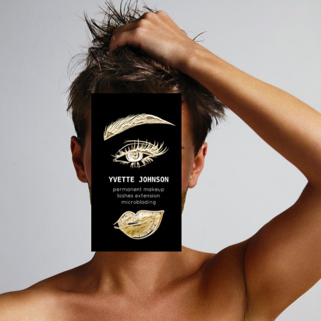 Lash Brows Permanent Makeup Logo QRCode Black Gold Business Card (Lash Brows Permanent Makeup Logo QRCode Black Gold Business Card)